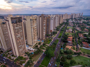 High angle view of street amidst buildings in city