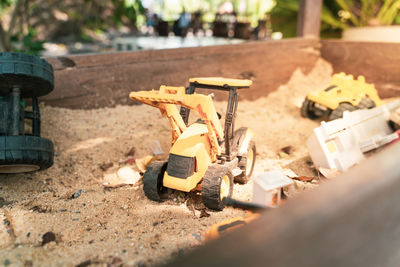 Toy car at construction site