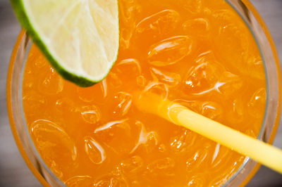 Close-up of orange juice in glass