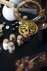 Close-up of christmas decorations on table