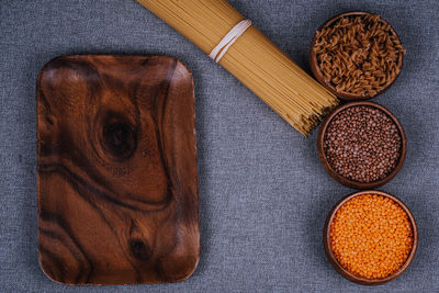 High angle view of dog on table