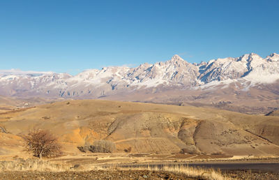 Scenic view of desert against clear sky