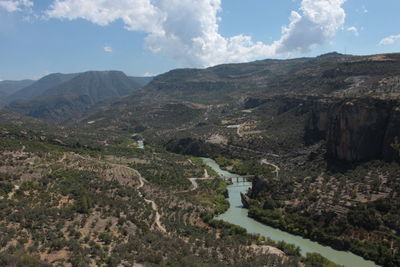 Scenic view of landscape against cloudy sky