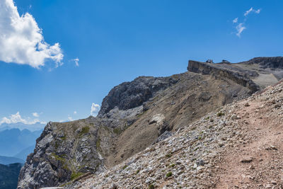 Low angle view of rock formations against sky