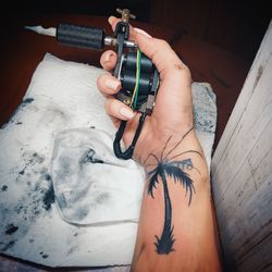 High angle view of woman holding hands