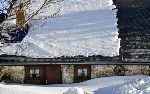 House on snow covered landscape