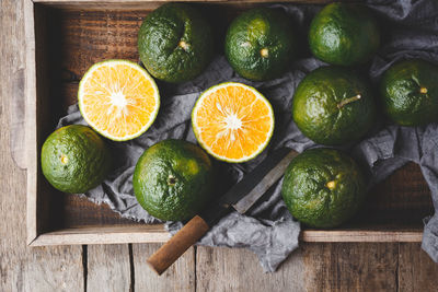 High angle view of fruits on table