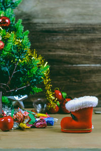 Close-up of christmas tree on table