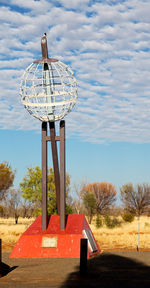 Traditional windmill on field against sky