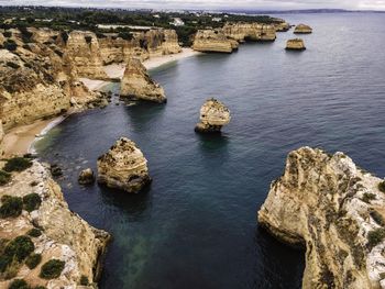 High angle view of rocks in sea