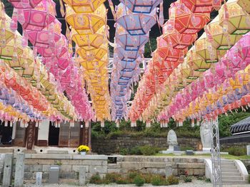Multi colored lanterns hanging in temple