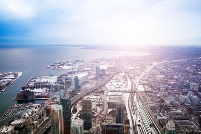 High angle view of cityscape against sky