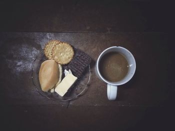 High angle view of breakfast on table