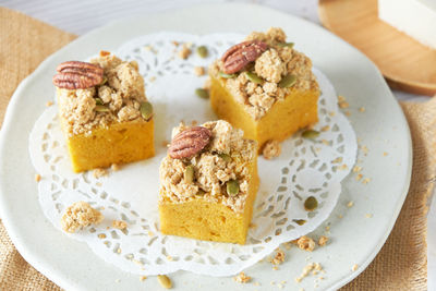 Close-up of dessert served on plate