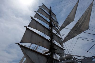 Low angle view of ship sails against sky