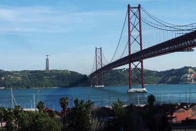 Suspension bridge over river