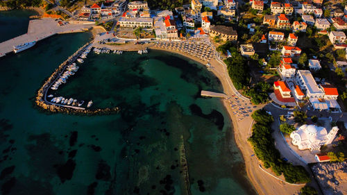 High angle view of swimming pool in city