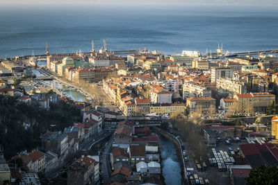 High angle view of cityscape against sky