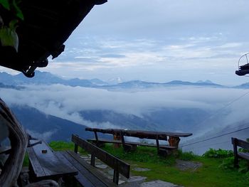 Scenic view of snowcapped mountains against sky