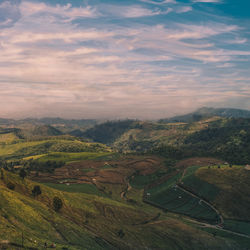 High angle view of agricultural field against sky