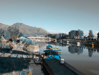 Scenic view of lake against clear sky