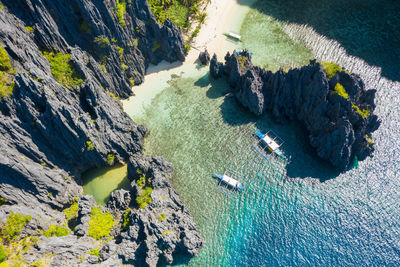 High angle view of rocks on land