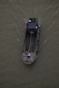 High angle view of abandoned ship on sea