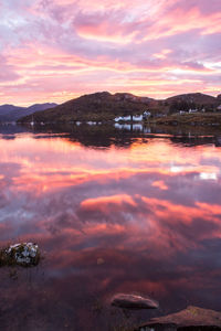 Scenic view of lake against sky during sunset