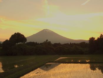 Scenic view of lake against sky during sunset