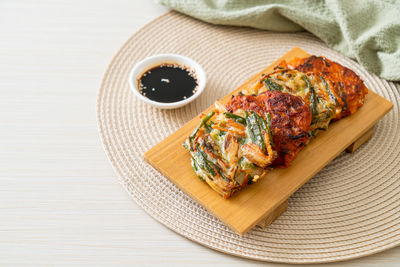 High angle view of food on table