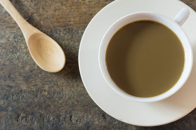 Directly above shot of tea cup on table