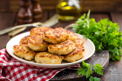 Close-up of food in plate on table