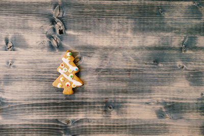 Directly above shot of christmas decorations on table