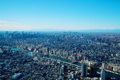 High angle view of cityscape against clear sky