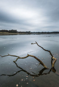 Scenic view of frozen lake against sky