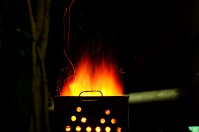 Close-up of lit candles in the dark