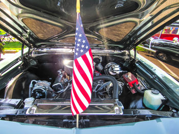 High angle view of flags on road