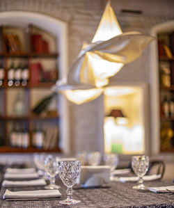 Close-up of beer glass on table in restaurant