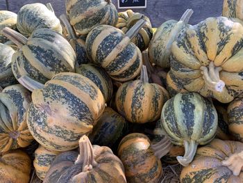 Full frame shot of pumpkins for sale at market stall