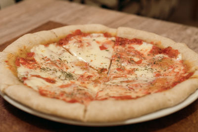 Close-up of pizza on plate