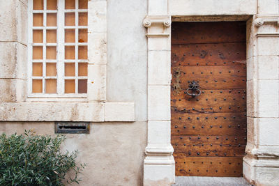 Closed door of old building