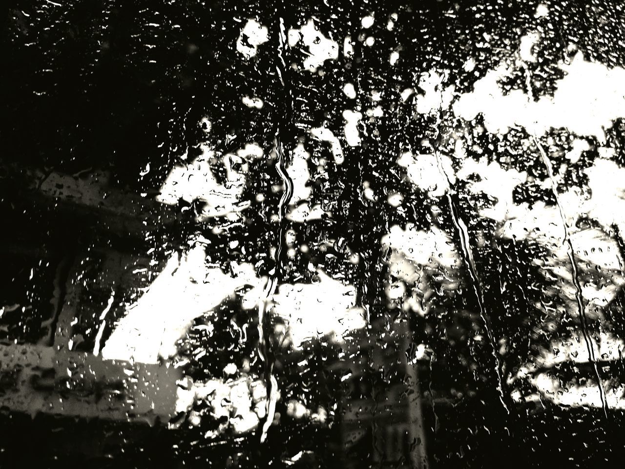 VIEW OF RAIN DROPS ON GLASS WINDOW
