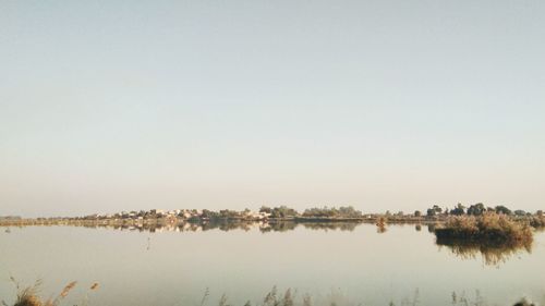 Scenic view of lake against clear sky