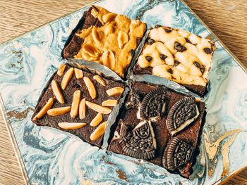 High angle view of bread in plate on table