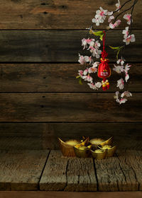 High angle view of flowering plant on table