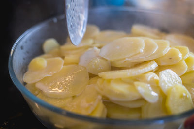 Close-up of noodles in bowl on table