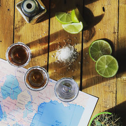 High angle view of drink on table