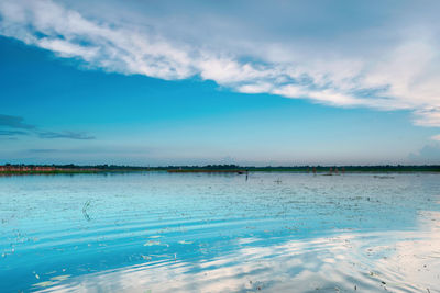 Scenic view of lake against blue sky