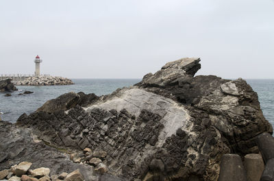 Scenic view of sea against clear sky