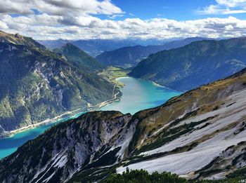 Scenic view of achen lake amidst european alps